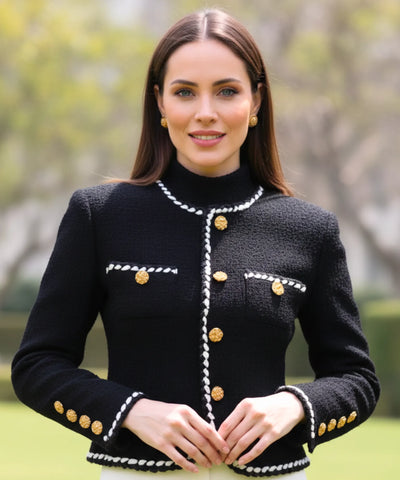 Terninho Preto Feminino Alfaiataria Tweed Elegante | Sulyn