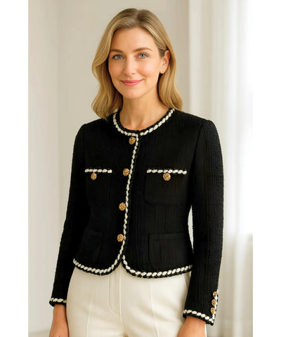Terninho Preto Feminino Alfaiataria Tweed Elegante | Sulyn