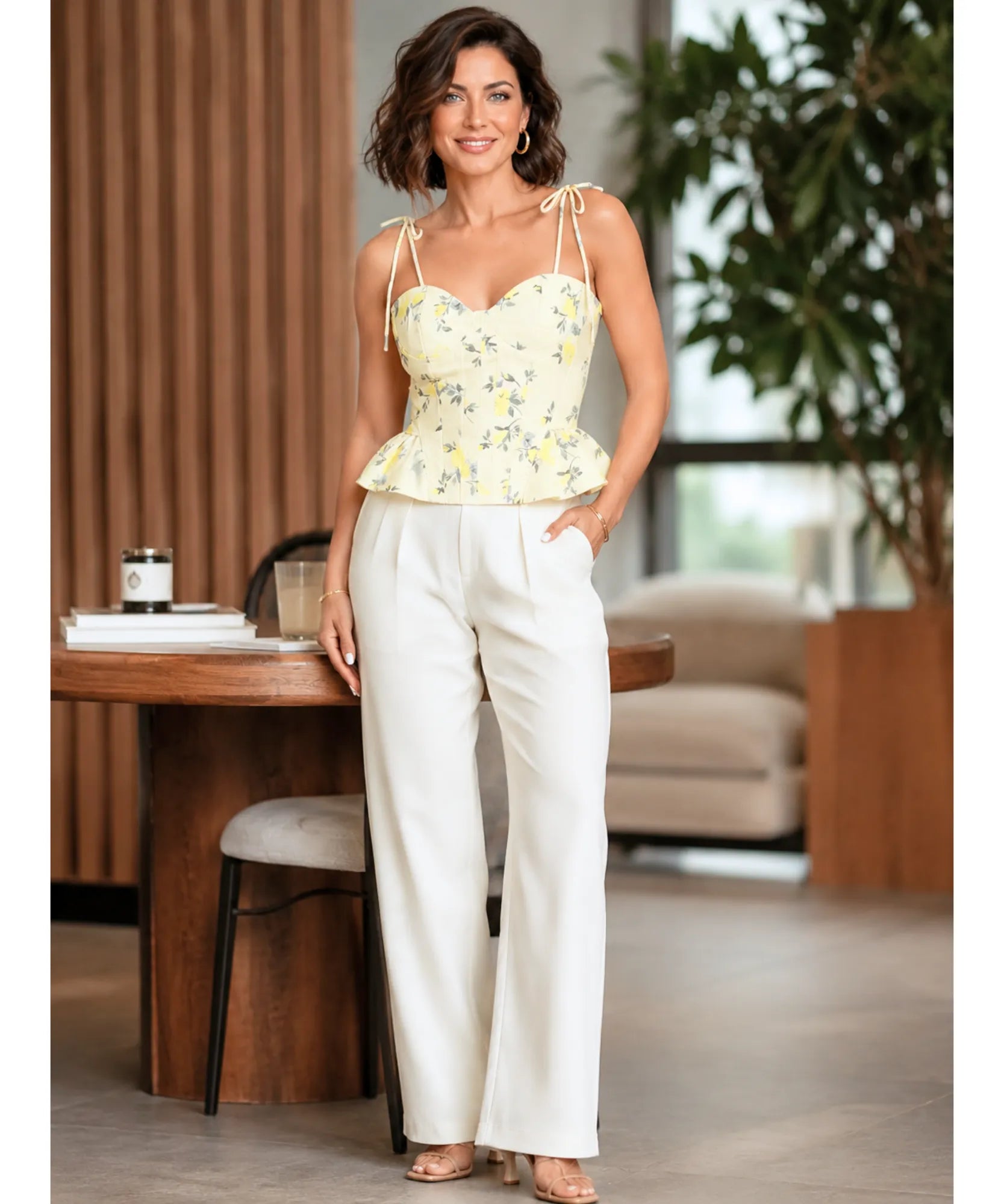 Comprar top corselet feminino floral com babado peplum barato Anellimn