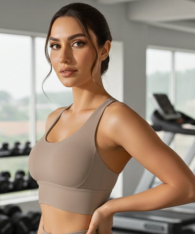 Comprar top feminino academia bojo removível fitness sustentação alças cruzadas treino confortável barato promoção
