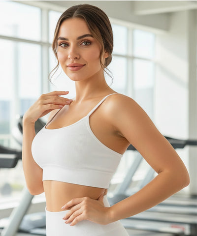 Comprar top feminino ribana confortável academia fitness alças ajustáveis malha macia sustentação natural barato promoção