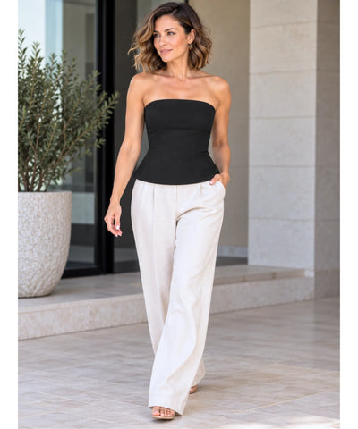 Comprar top tomara que caia preto look de corpo inteiro barato Anellimn