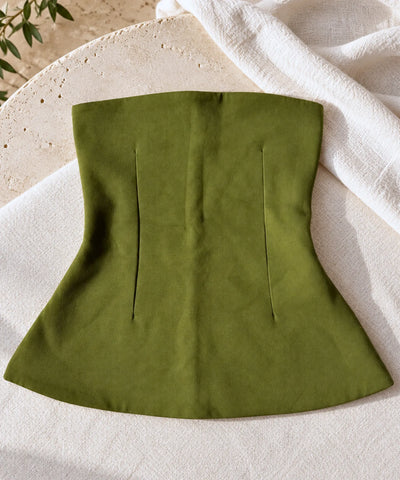 Comprar top tomara que caia com recortes e zíper verde oliva barato Anellimn