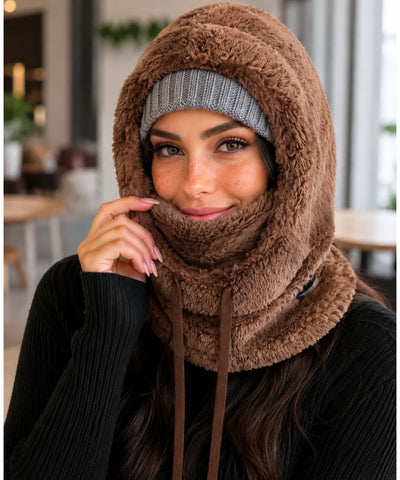 Touca Balaclava Feminina Pelúcia com Capuz e Máscara | Conie