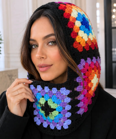 Comprar touca de crochê balaclava cobre pescoço fio espesso padrão floral fashion inverno promoção ANELLIMN 
