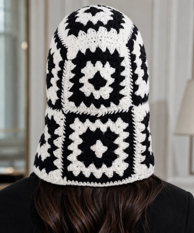 Comprar touca de crochê balaclava cobre pescoço fio espesso padrão floral fashion inverno promoção ANELLIMN 