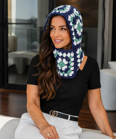 Comprar touca de crochê balaclava cobre pescoço fio espesso padrão floral fashion inverno promoção ANELLIMN 