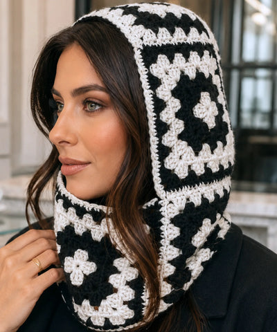 Comprar touca de crochê balaclava cobre pescoço fio espesso padrão floral fashion inverno promoção ANELLIMN 