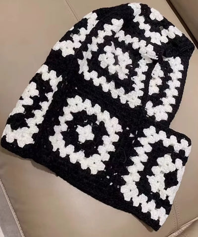 Comprar touca de crochê balaclava cobre pescoço fio espesso padrão floral fashion inverno promoção ANELLIMN 