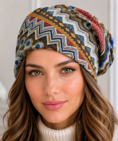 Comprar touca feminina estampada étnica geométrica algodão poliéster oversized elástica leve inverno verão em promoção ANELLIMN