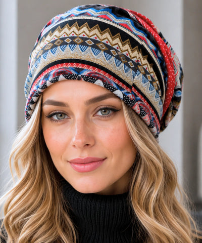 Comprar touca feminina estampada étnica geométrica algodão poliéster oversized elástica leve inverno verão em promoção ANELLIMN