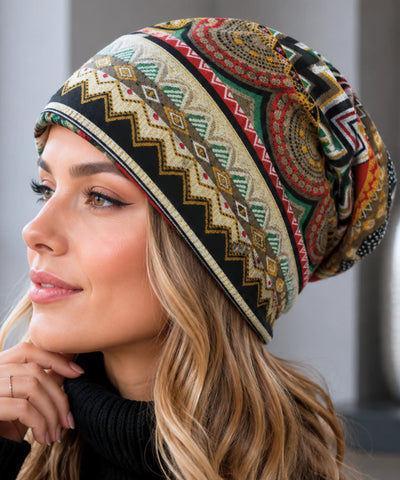 Comprar touca feminina estampada étnica geométrica algodão poliéster oversized elástica leve inverno verão em promoção ANELLIMN