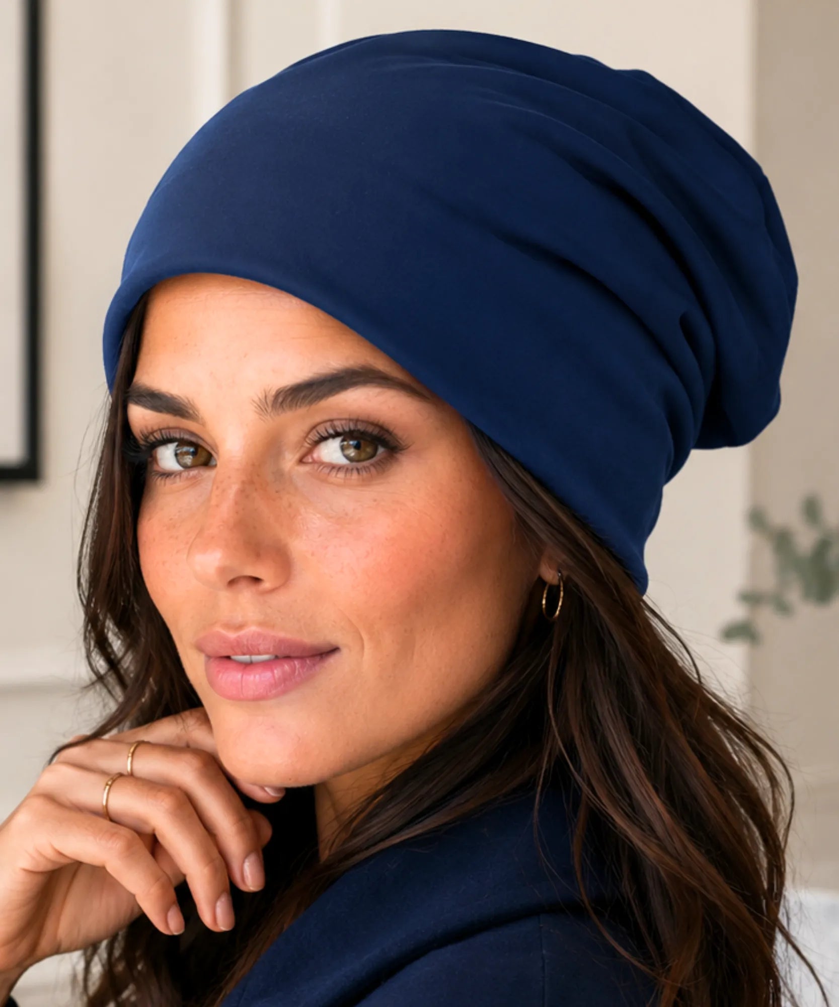 Comprar touca feminina oversized malha lisa leve elástica inverno verão em promoção ANELLIMN