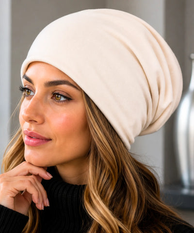 Comprar touca feminina oversized malha lisa leve elástica inverno verão em promoção ANELLIMN