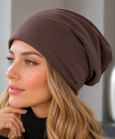 Comprar touca feminina oversized malha lisa leve elástica inverno verão em promoção ANELLIMN