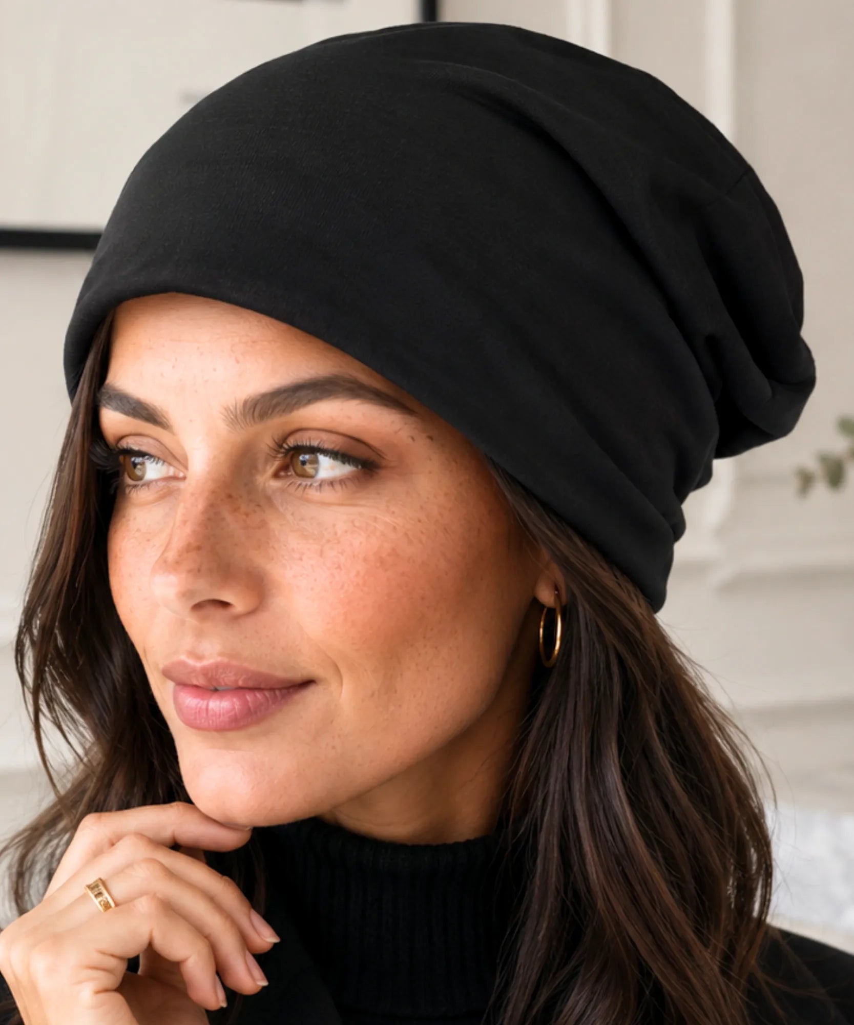 Comprar touca feminina oversized malha lisa leve elástica inverno verão em promoção ANELLIMN