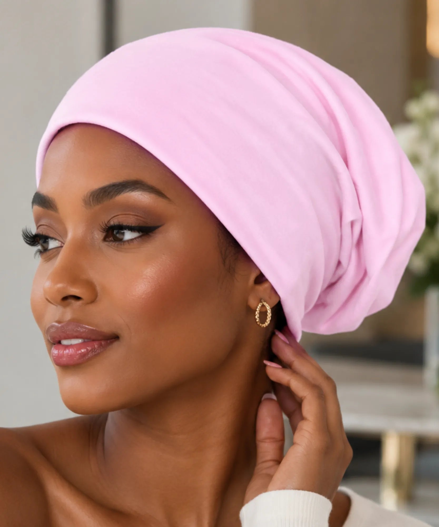 Comprar touca feminina oversized malha lisa leve elástica inverno verão em promoção ANELLIMN