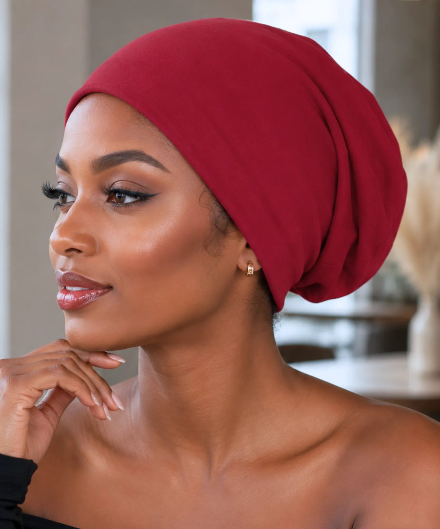Comprar touca feminina oversized malha lisa leve elástica inverno verão em promoção ANELLIMN