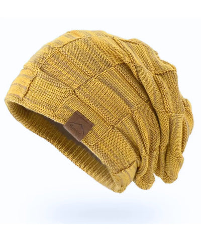 Comprar touca feminina oversized tricot xadrez forro veludo slouchy patch couro inverno macia elegante em promoção ANELLIMN