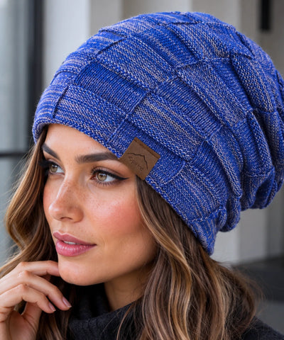 Comprar touca feminina oversized tricot xadrez forro veludo slouchy patch couro inverno macia elegante em promoção ANELLIMN