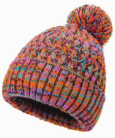 Comprar touca feminina tricô mesclado multicolorido pompom inverno stretch barato ANELLIMN