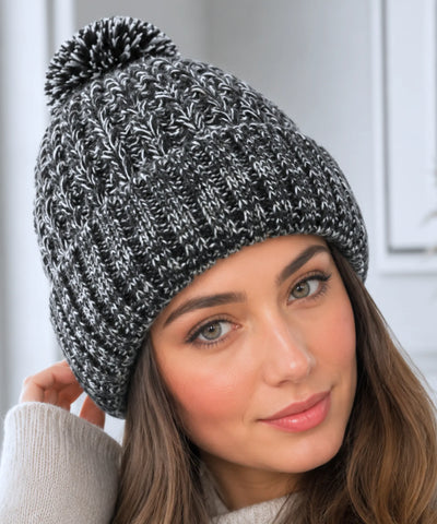 Comprar touca feminina tricô mesclado multicolorido pompom inverno stretch barato ANELLIMN