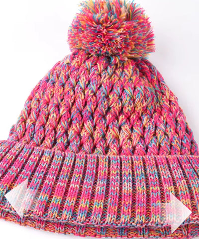 Comprar touca feminina tricô mesclado multicolorido pompom inverno stretch barato ANELLIMN