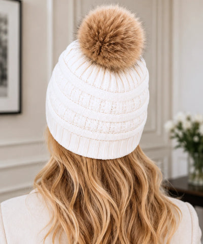 Comprar touca feminina tricot pompom pelúcia forro fleece canelada trançada inverno  ANELLIMN