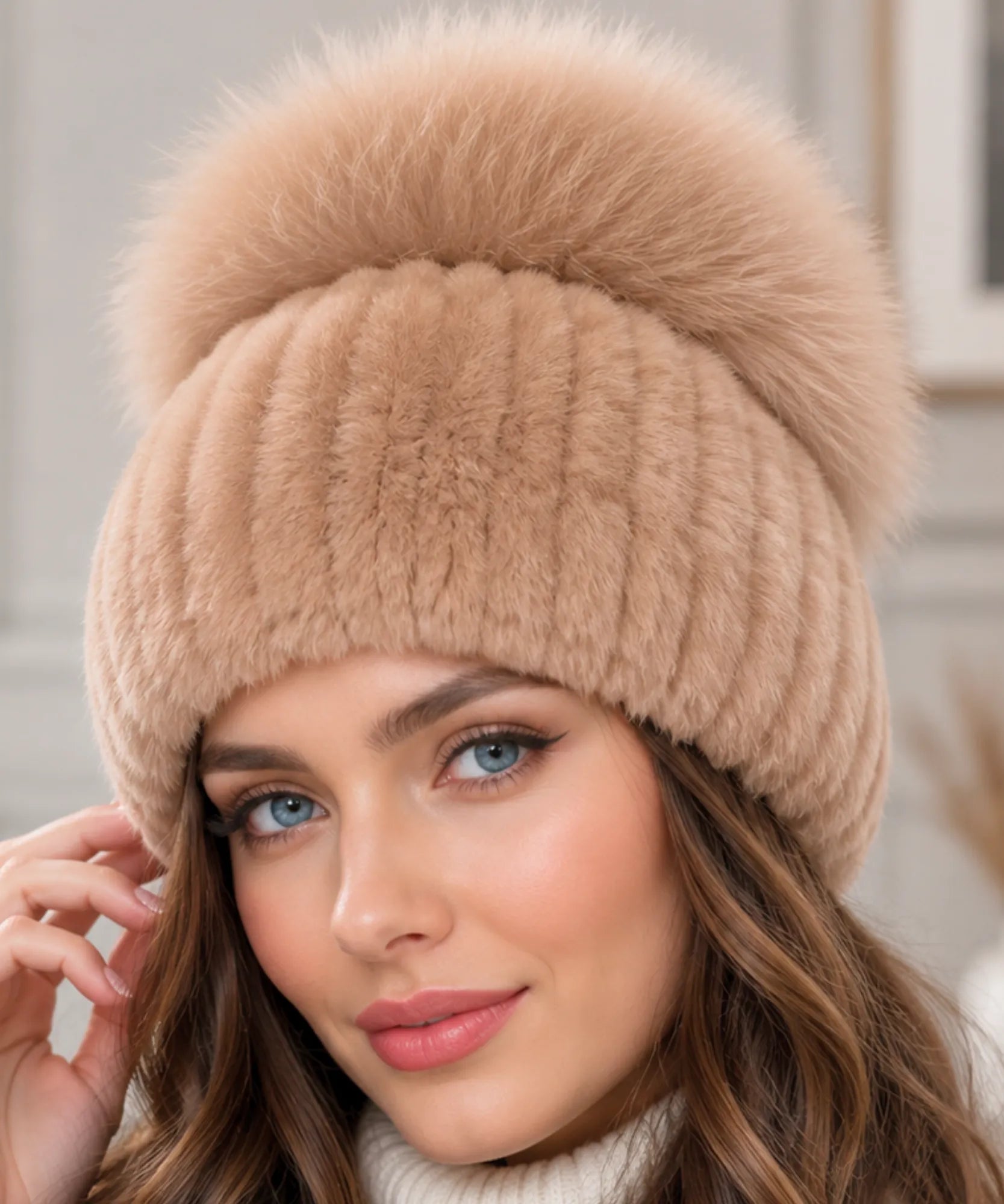 Comprar touca feminina tricot com pompom térmica antialérgica dupla proteção frio extremo inverno em promoção ANELLIMN 