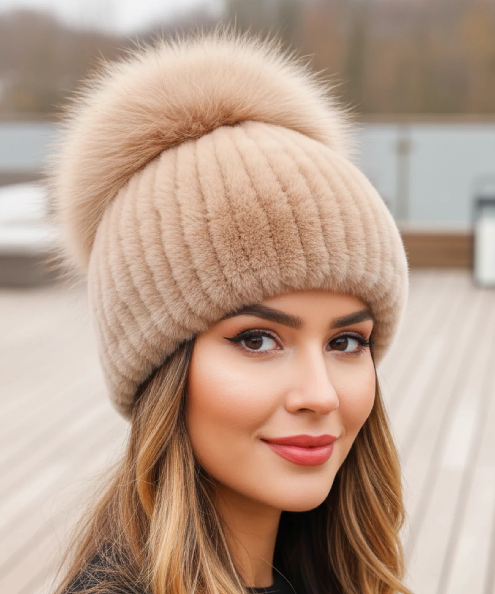  Comprar touca feminina tricot com pompom térmica antialérgica dupla proteção frio extremo inverno em promoção ANELLIMN