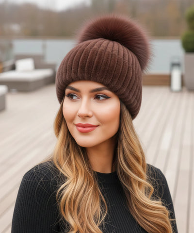  Comprar touca feminina tricot com pompom térmica antialérgica dupla proteção frio extremo inverno em promoção ANELLIMN