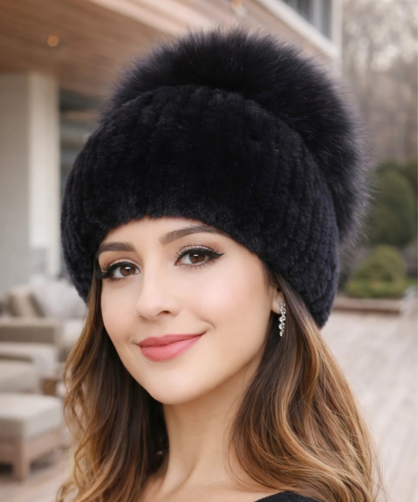  Comprar touca feminina tricot com pompom térmica antialérgica dupla proteção frio extremo inverno em promoção ANELLIMN