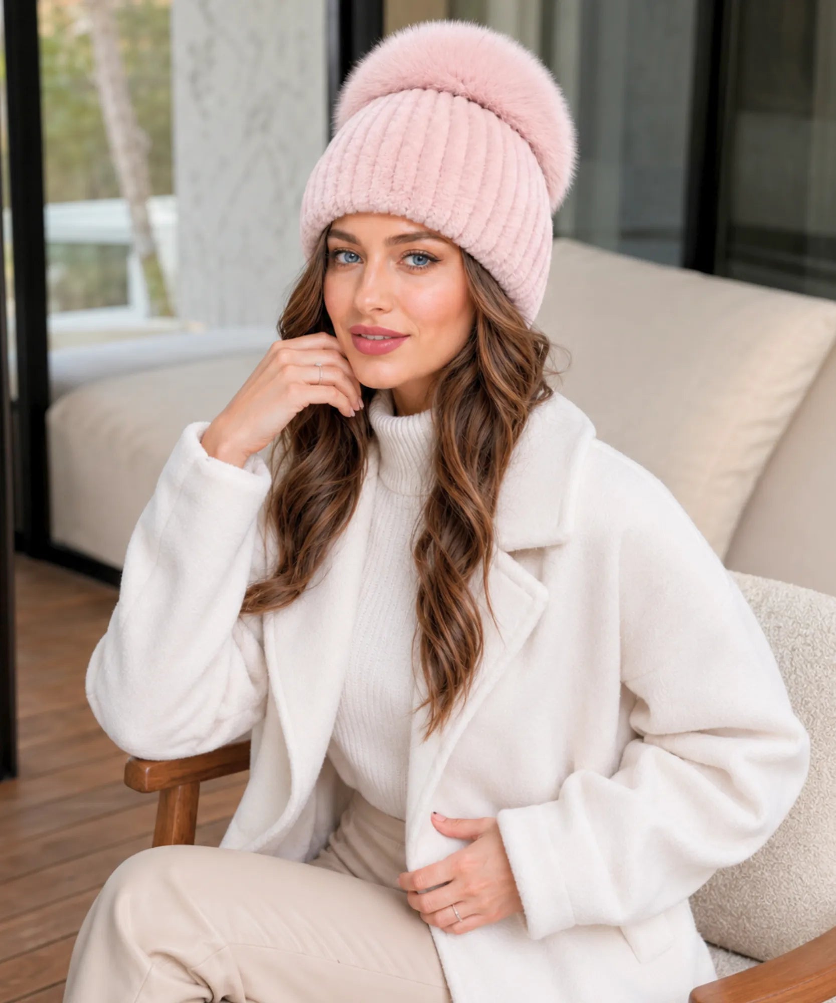 Comprar touca feminina tricot com pompom térmica antialérgica dupla proteção frio extremo inverno em promoção ANELLIMN 