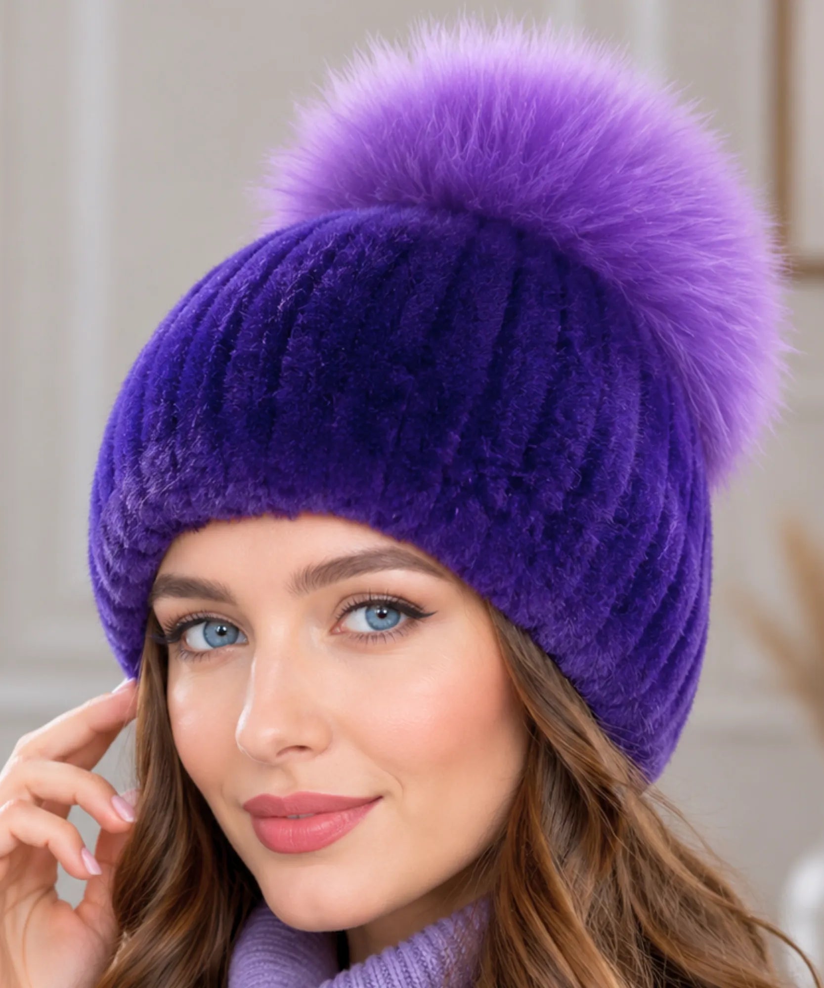 Comprar touca feminina tricot com pompom térmica antialérgica dupla proteção frio extremo inverno em promoção ANELLIMN 