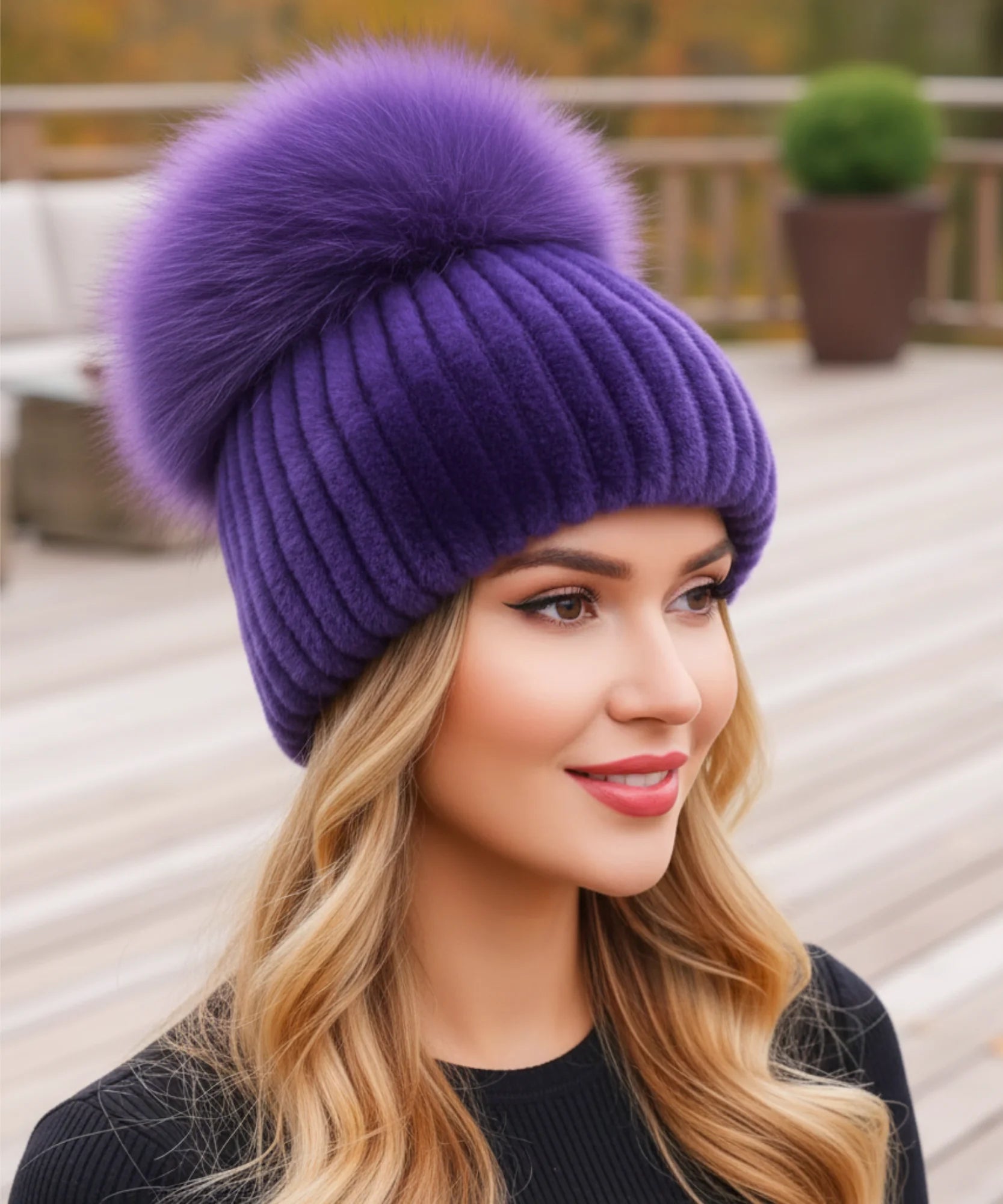  Comprar touca feminina tricot com pompom térmica antialérgica dupla proteção frio extremo inverno em promoção ANELLIMN