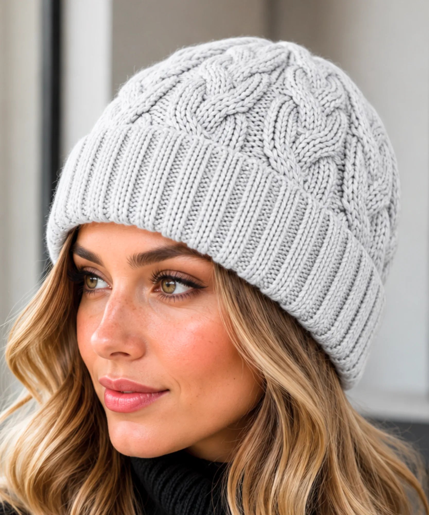 Comprar touca feminina tricot trançada canelada barra dobrada inverno encorpada barata em promoção DAFITI  