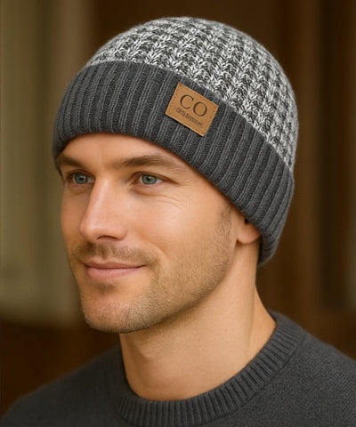 Comprar touca masculina tricot forro peluciado cinza quente confortável inverno casual premium barata ANELLIMN

