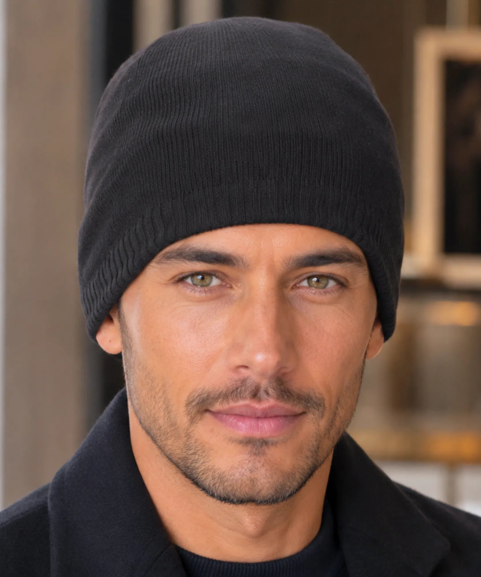 Comprar touca térmica masculina tricô canelado forro pelo sintético interno quente inverno barata em promoção Anellimn