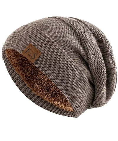 Comprar touca térmica masculina tricô com forro pelo sintético gorro slouchy unissex inverno barato promoção Anellimn
