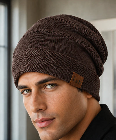 Comprar touca térmica masculina tricô com forro pelo sintético gorro slouchy unissex inverno barato promoção Anellimn