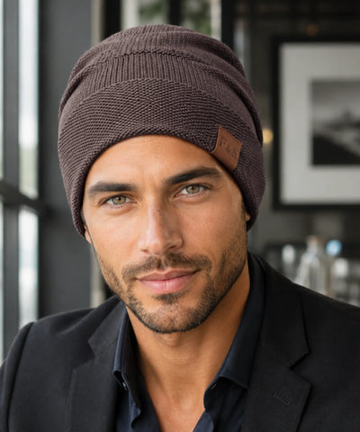 Comprar touca térmica masculina tricô com forro pelo sintético gorro slouchy unissex inverno barato promoção Anellimn