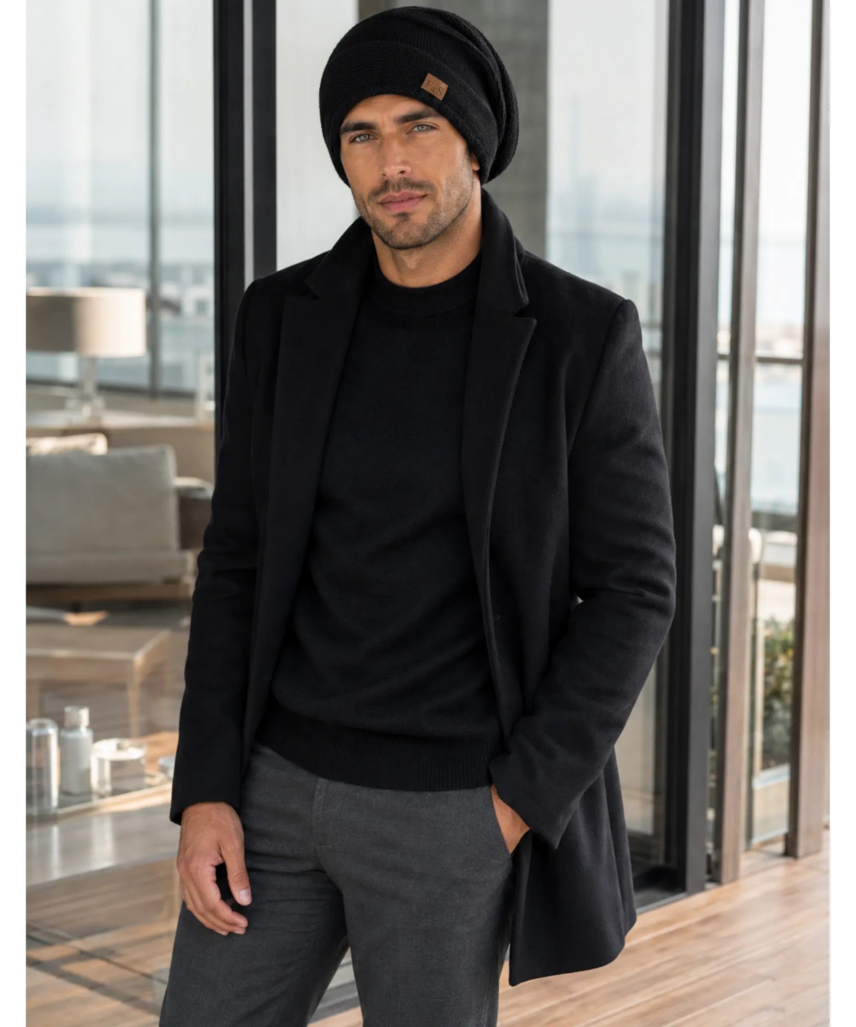 Comprar touca térmica masculina tricô com forro pelo sintético gorro slouchy unissex inverno barato promoção Anellimn