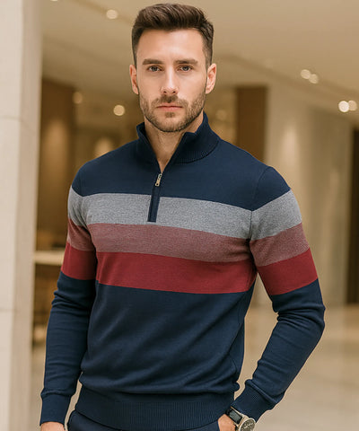 Suéter Masculino Tricot Zíper Listrado Inverno Elegante  | Lusi