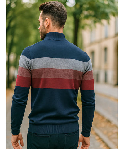 Suéter Masculino Tricot Zíper Listrado Inverno Elegante  | Lusi