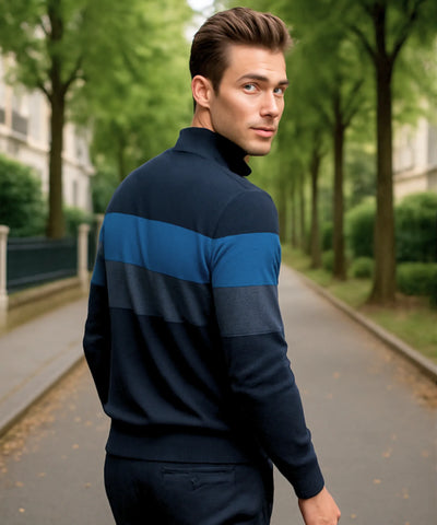 Suéter Masculino Tricot Zíper Listrado Inverno Elegante  | Lusi