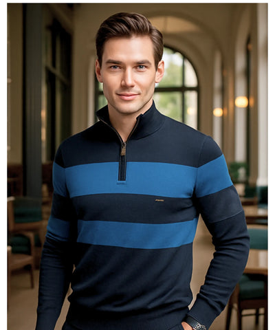 Suéter Masculino Tricot Zíper Listrado Inverno Elegante  | Lusi