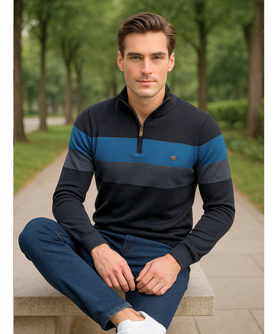 Suéter Masculino Tricot Zíper Listrado Inverno Elegante  | Lusi