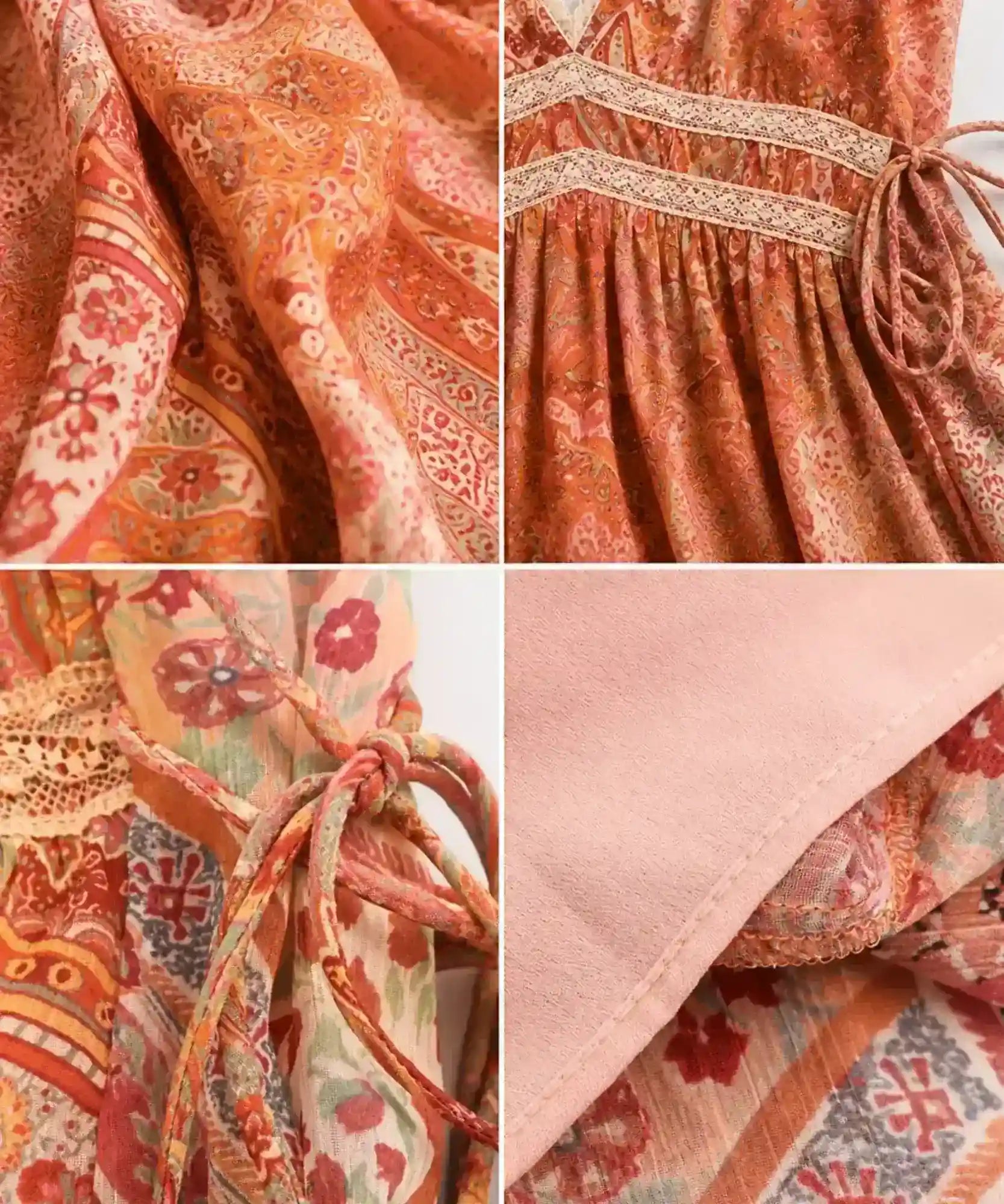 Comprar vestido boho chic estampado detalhes do tecido terracota em promoção Anellimn