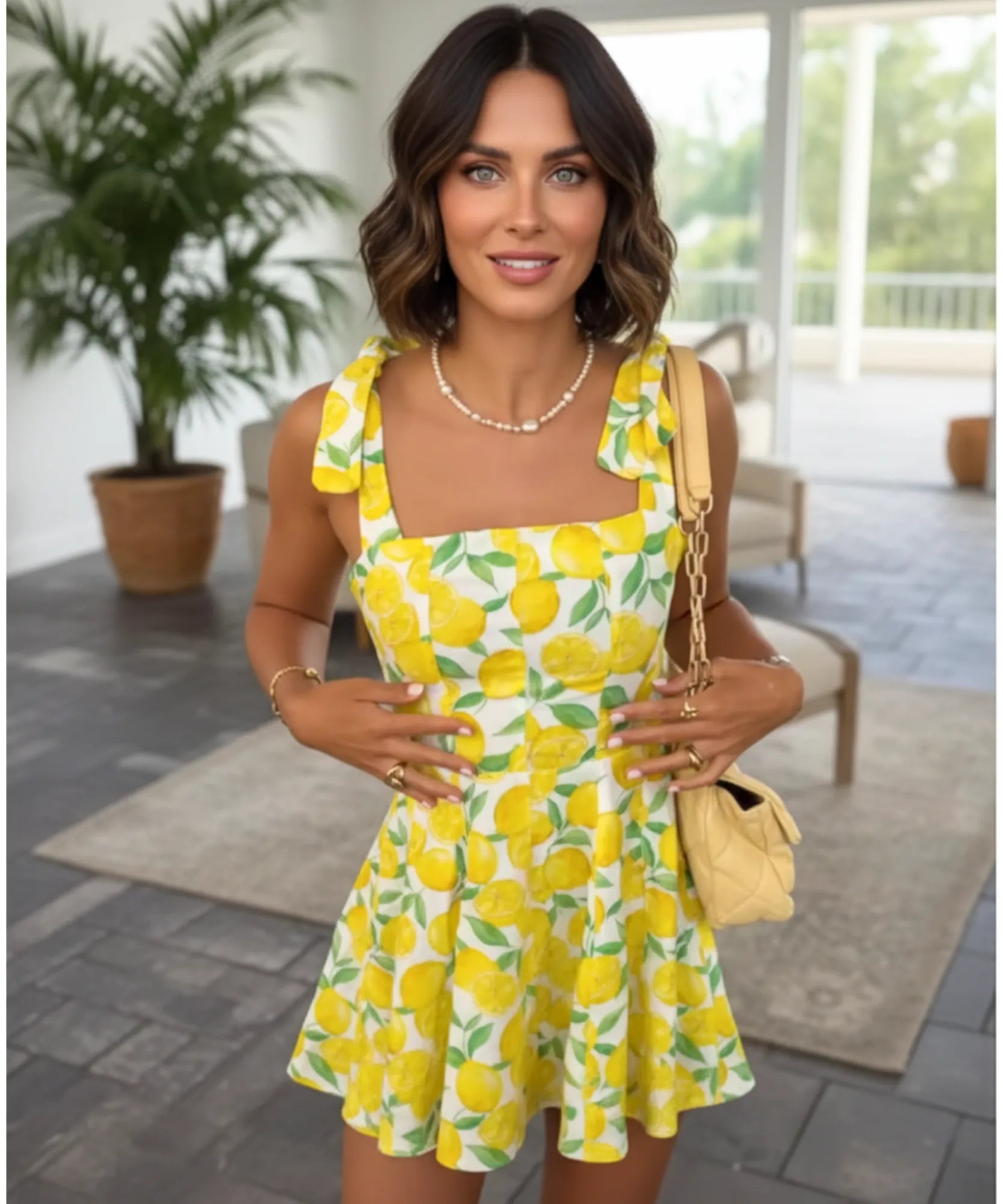 Comprar vestido boho curto estampado frutas alças amarrar verão casual feminino barato promoção ZARA