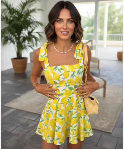 Comprar vestido boho curto estampado frutas alças amarrar verão casual feminino barato promoção ZARA